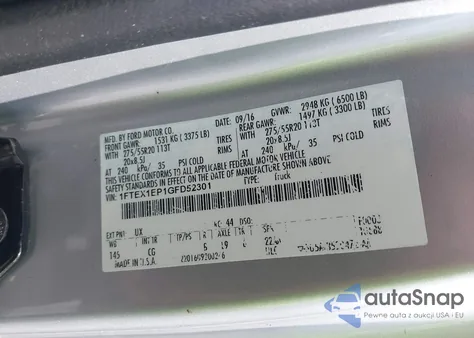 2016 Ford F-150 Xl z USA, uszkodzony, nr VIN 1FTEX1EP1GFD52301